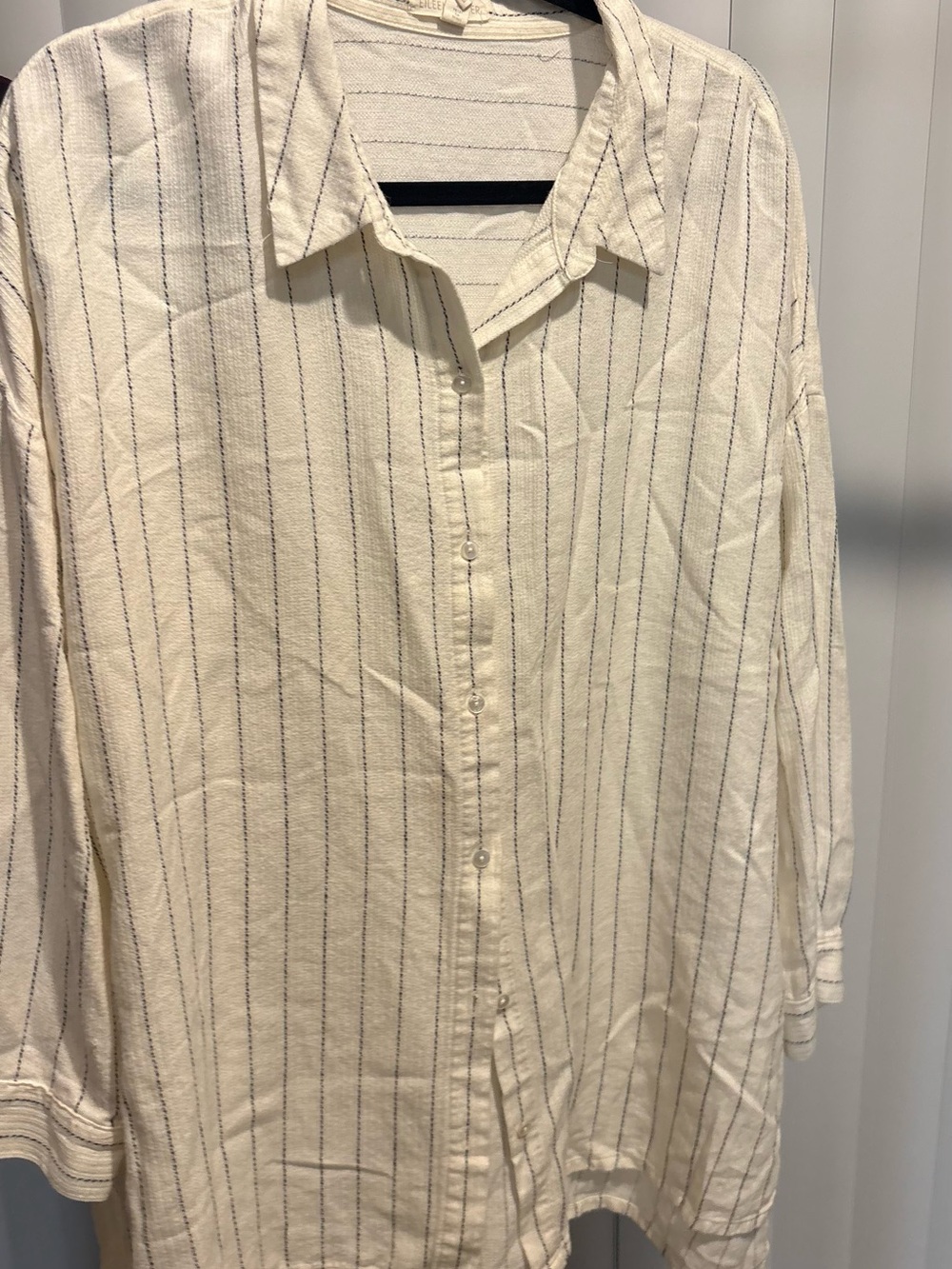 Eileen Fisher Cream Button-Front Shirt with Navy Stripes